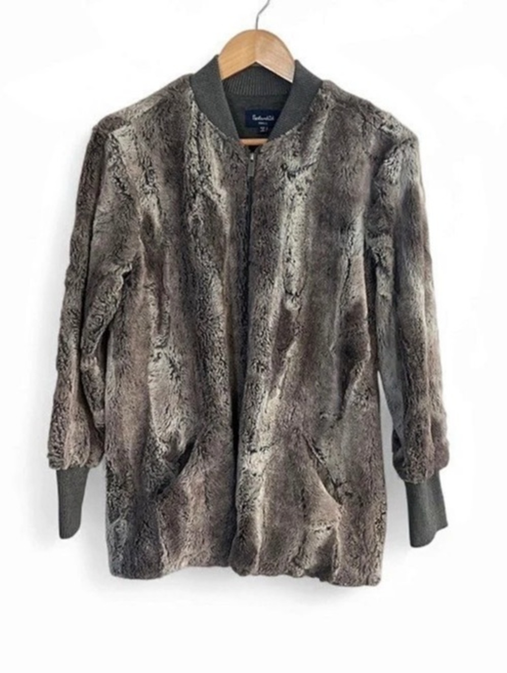 Splendid Faux Fur Coat in Brown & Gray Small